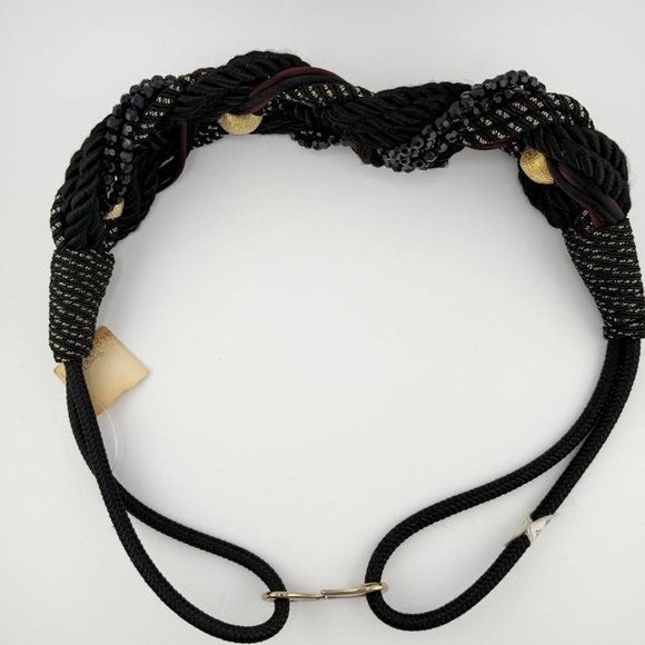 Vintage Braided Rope Belt Black Gold Beaded Statement Belt Boho